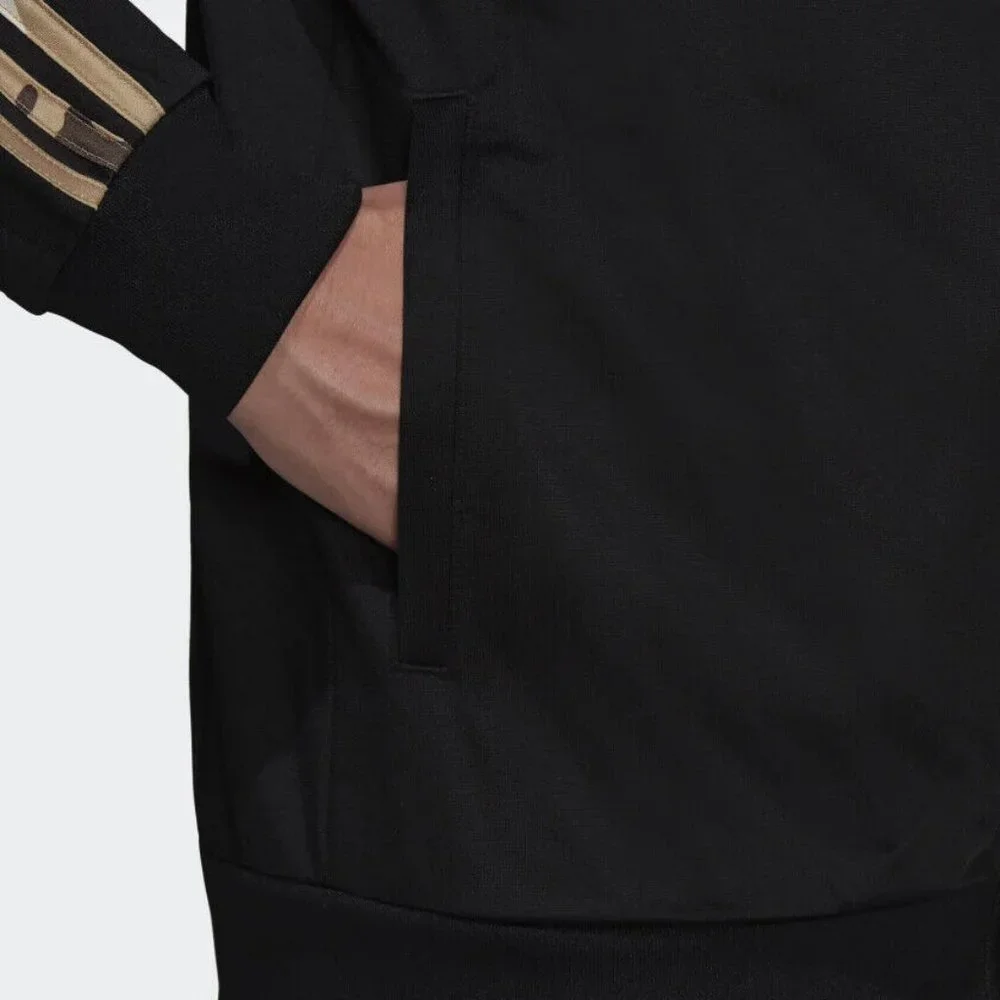 NWT MEN'S ADIDAS‎ BLACK TAN TRACK 3 STRIPE JACKET